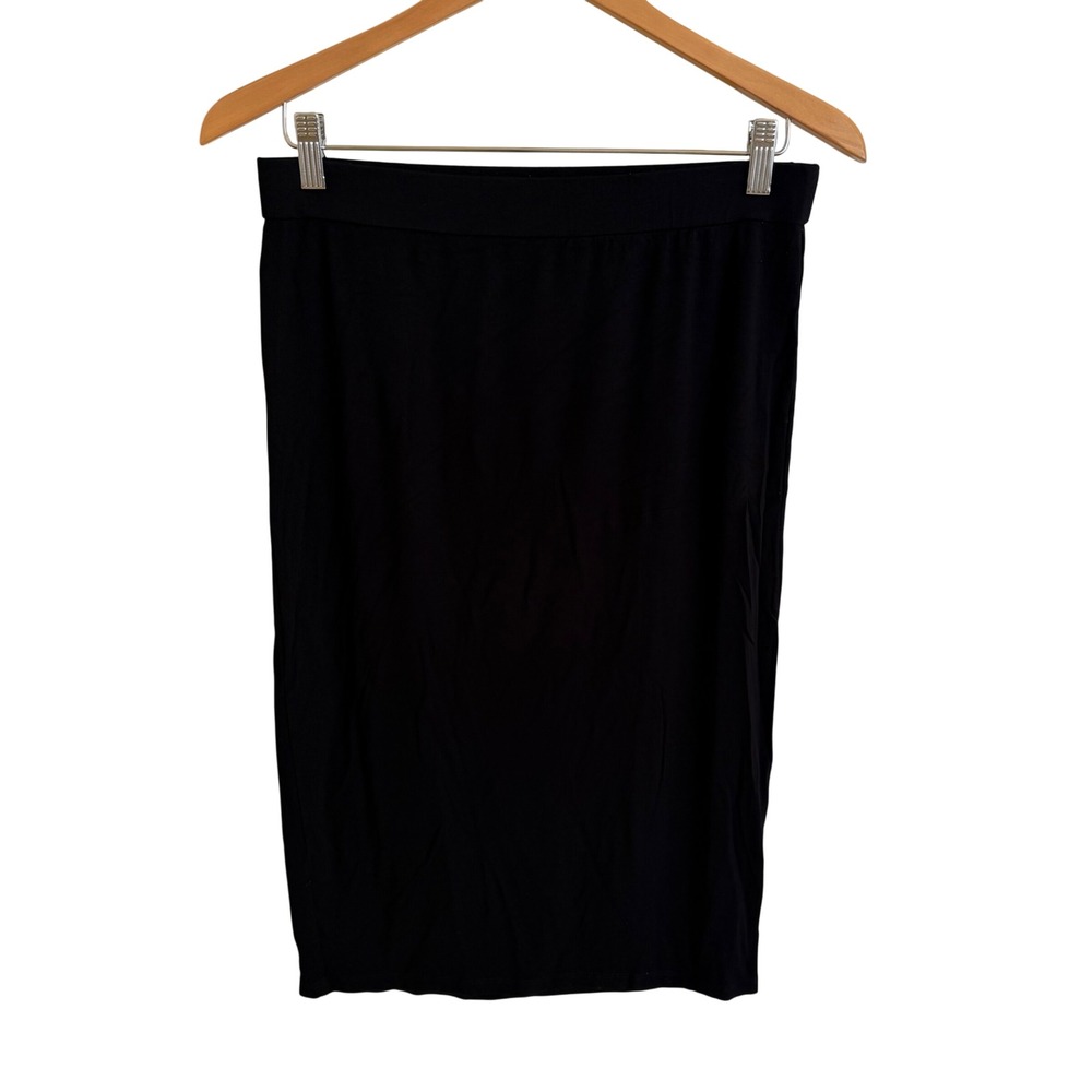 Eileen Fisher Black Jersey Knit‎ Elastic Waist Pencil Midi Skirt Size Small